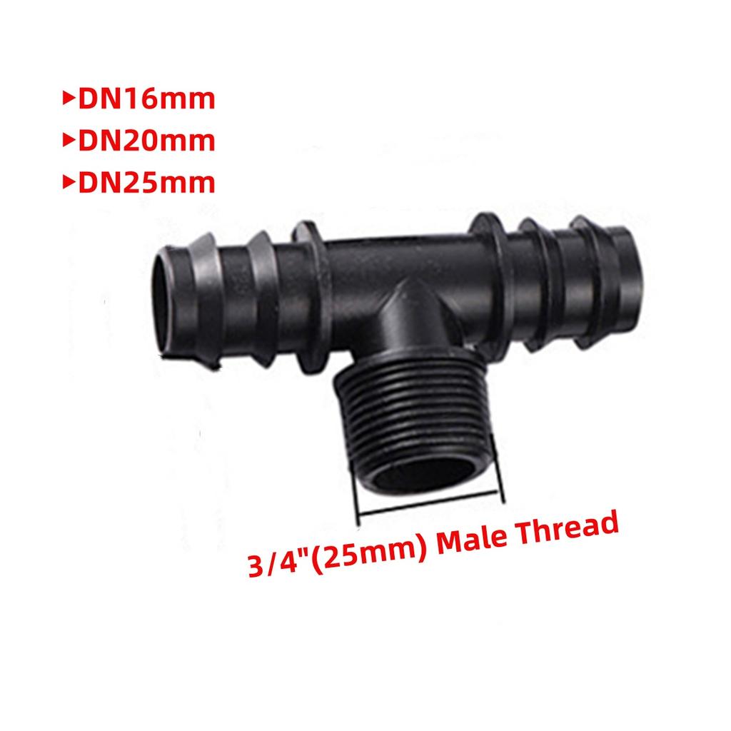 DN16/20/25mm Pipe Barbed Connector 1/2" 3/4" Male Thread Tee Elbow Straight End Plug Joint Garden Irrigation Water Hose Adapter