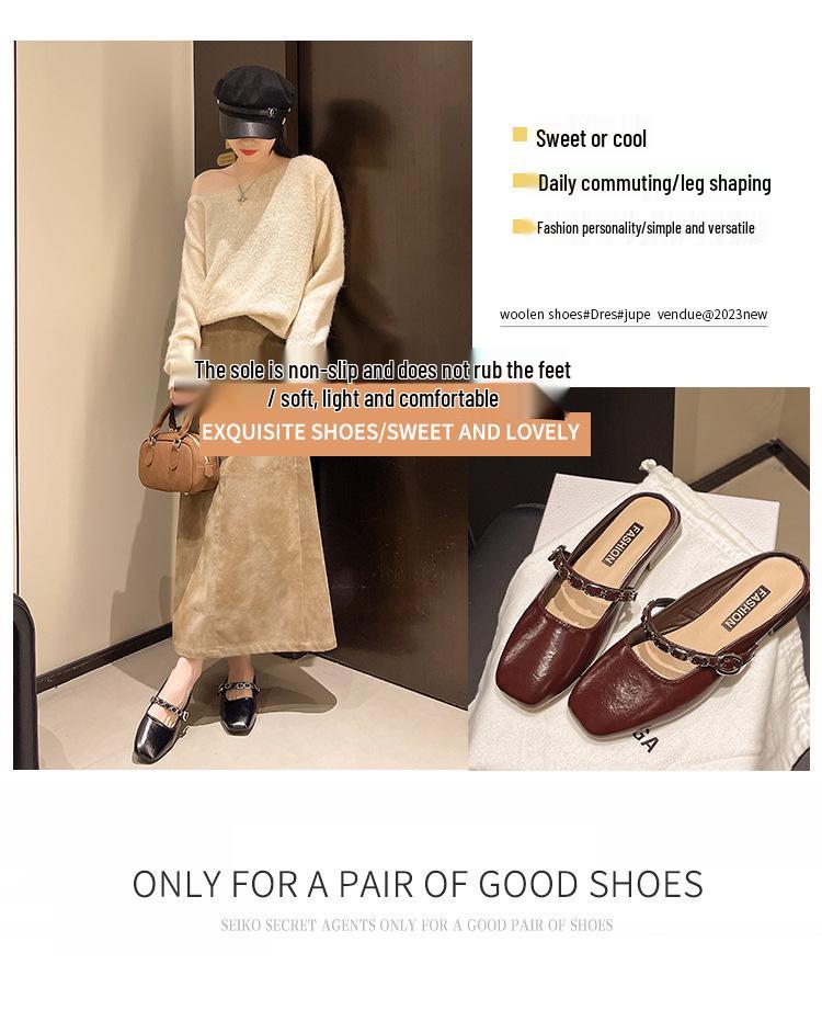 2025 Spring/Summer Women's Low Heel Retro Chain Slippers