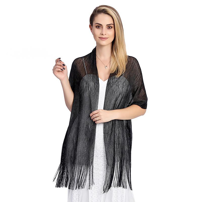 Sparkling Metallic Scarf Women Evening Dress Shawl Tassel Gold Silver Shiny Party Shawls Bridal Bridesmaid Wedding Boleros Wraps