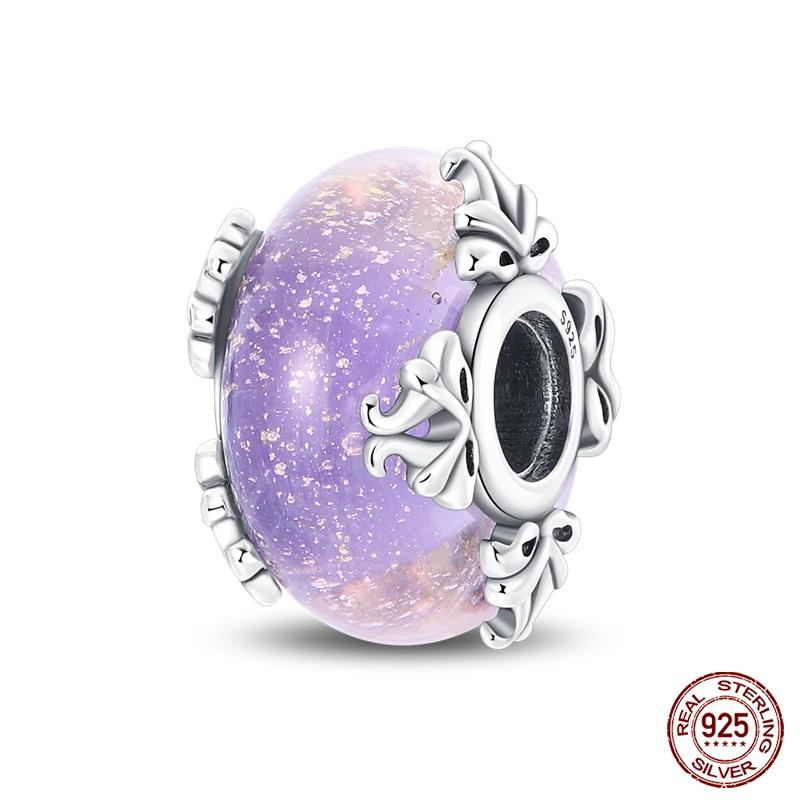 925 Sterling Silver Blue Ocean Flower Feather Luminous Glass Charms Fashion Beads Fit Brand 3mm Original Bracelets DIY Jewelry