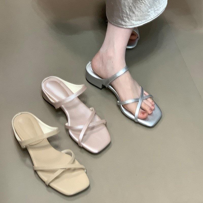 French Gentle Cross with Open-toed Sandals Women's Summer Temperament Square Head Fashion Niche Drag
