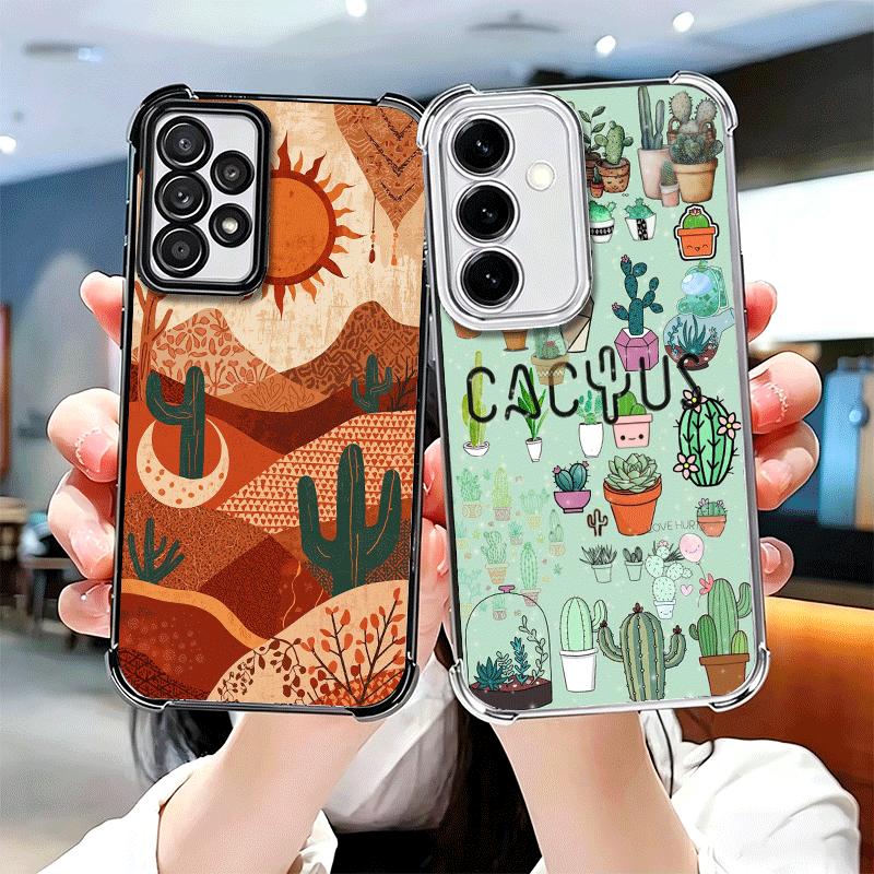Cactus Pattern Plating Phone Case For Samsung A17 A07 A37 A57 A16 A56 A15 A55 A14 A54 A13 A53 A26 A36 A25 A35 A24 A34 A23 A33