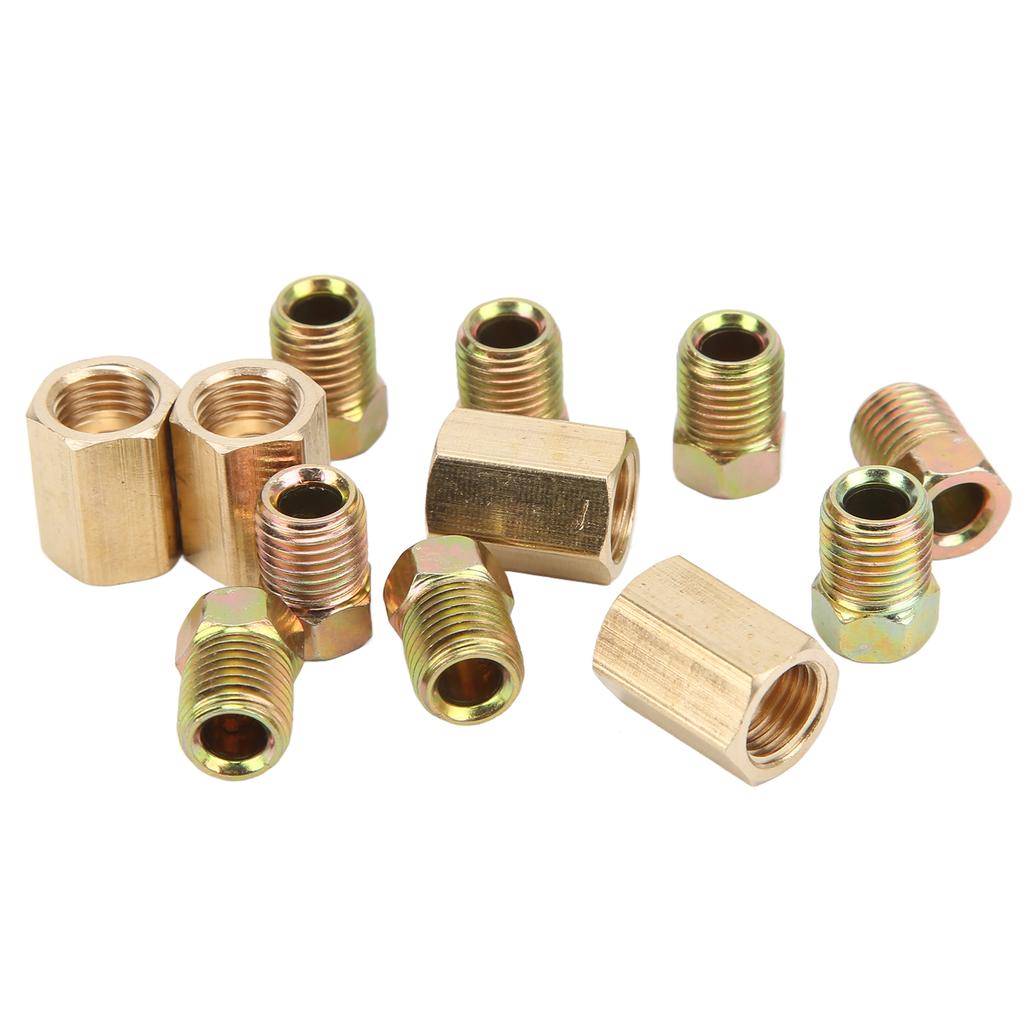 12pcs Brake Line Fittings Kit 3 8in‑24 Thread 4‑Union 8‑Nut Brass Universal for 3 16in Tube