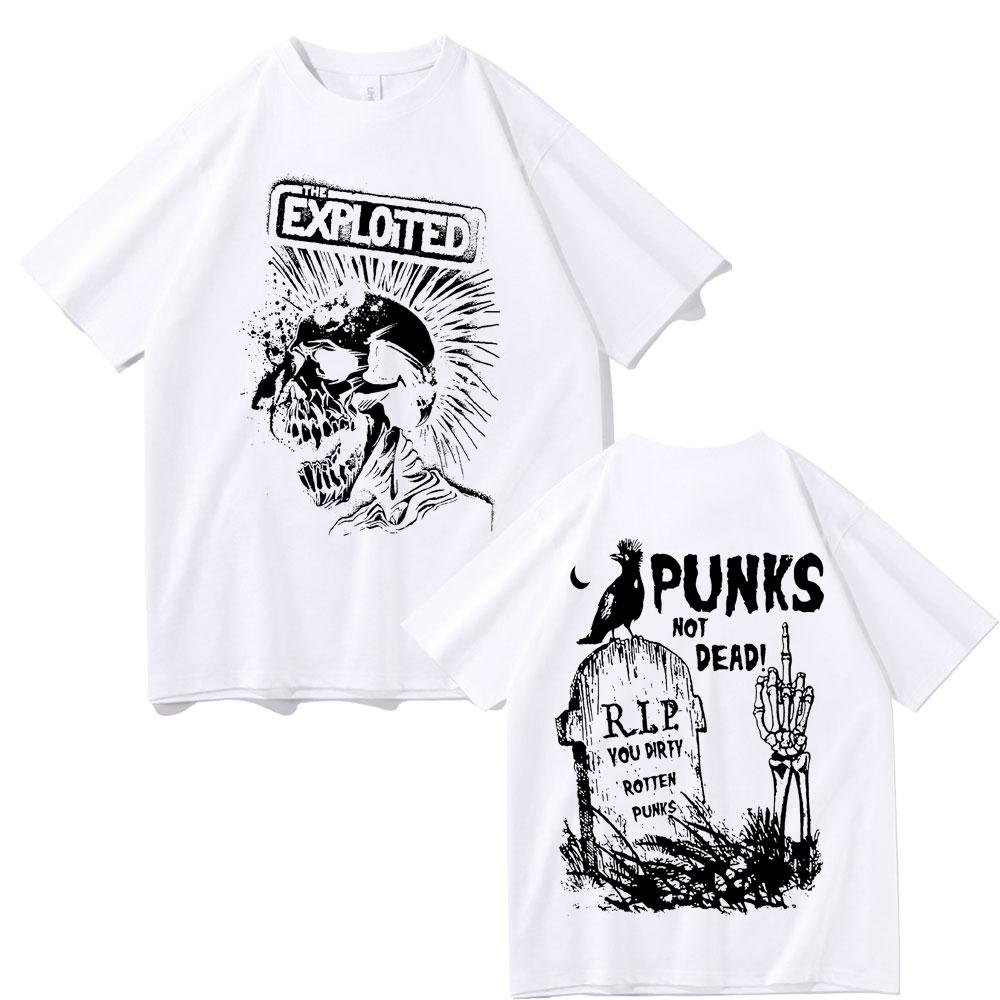 Heißer Verkauf Rockband The Exploited Grafik T-Shirt Punks Not Dead Print T-Shirts Männer Frauen Hip Hop Gothic Punk Übergroße T-Shirts