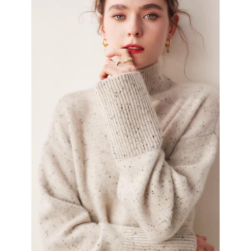 New split-ended loose-knit pullover solid-color turtleneck loose autumn and winter women's sweater