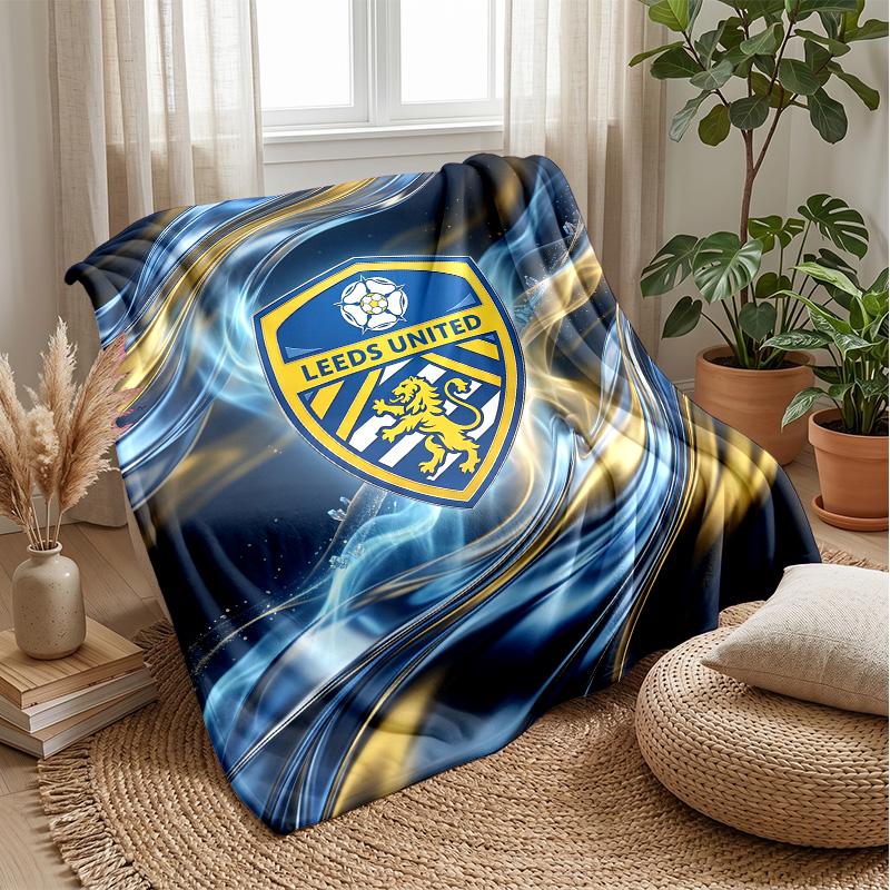 Leeds United Football Print Flannel Blanket, Soft Warm Lightweight Throw Blanket for Sofa Bed Camping
