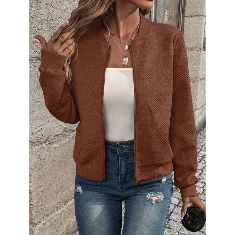 Casual Basics Plain Color Ocket Loose Outwear Coat Female Long Sleeve Zip Up Sweatshirts Jackets Full Zipper Lightweight Jacket