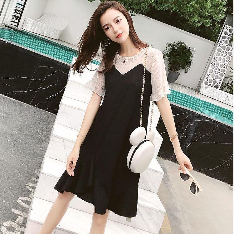 

Весна/Лето 2023 Корейский стиль Черное шифоновое миди-платье «рыбий хвост» с оборками, лестный дизайн для живота и фигуры. M (95-105 lbs)