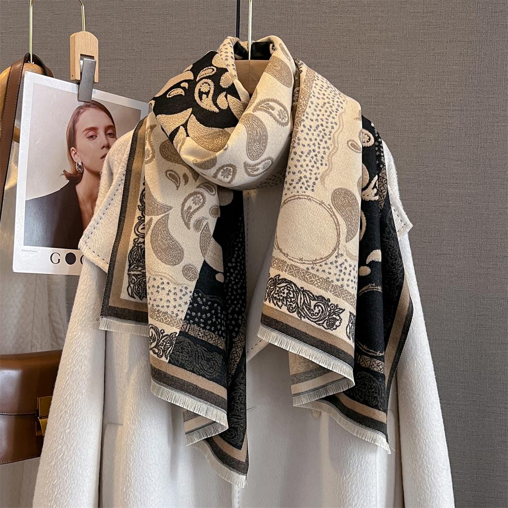 Luxury 80*200cm Warm Scarf For Women Tassel Shawl Imitation Cashmere Pashmina Warps Autumn/Winter Coldproof Windproof Blanket