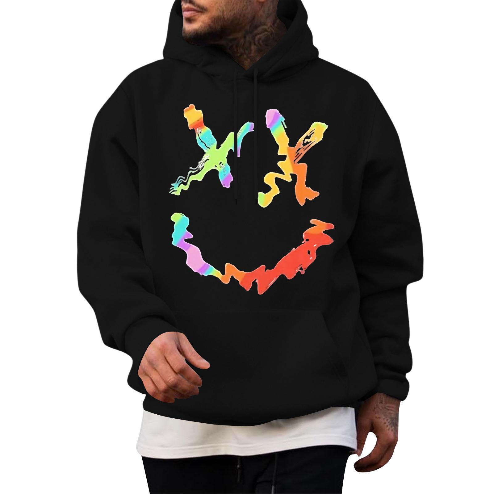 

Мужская повседневная толстовка модная толстовка с капюшоном для отдыха топы подростковая уличная мода рубашка с длинным рукавом теплая L чёрный