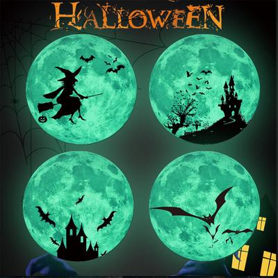 Luminous Moon Bat Witch Wall Sticker 30cm Halloween Kids Room Home Decor NEW