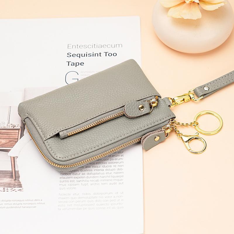 

Женский компактный кошелек из кожи высшего сорта, кошелек для монет на молнии, с держателем для ключей и карт, портативный дизайн сумочки серый