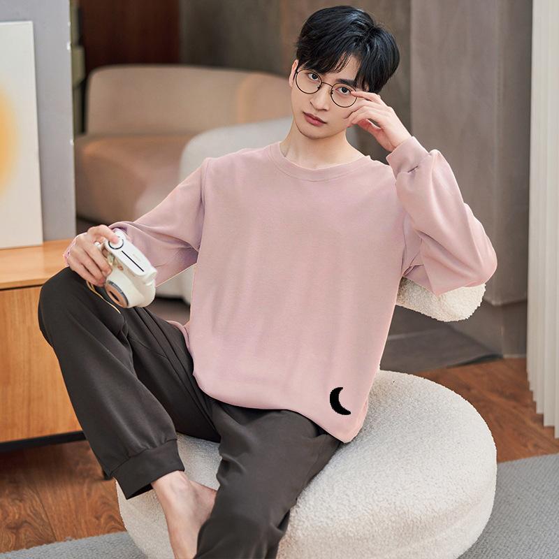 Cotton Nightwear for Men 2 Pieces Set Pajamas Spring Long Sleeves Sleeping Tops Trousers Sleepwear