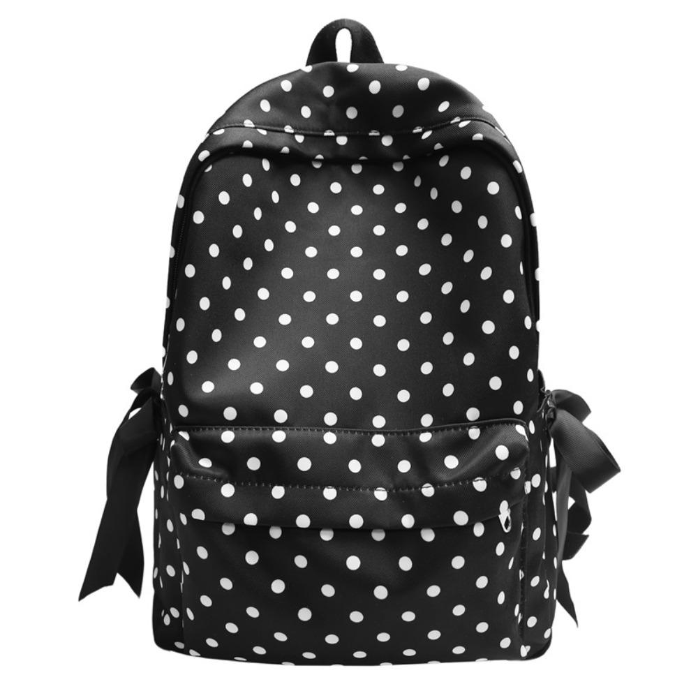 Minimalist Polka Dot Backpack Sweet Student School Bag Y2k Bow Rucksack Daily