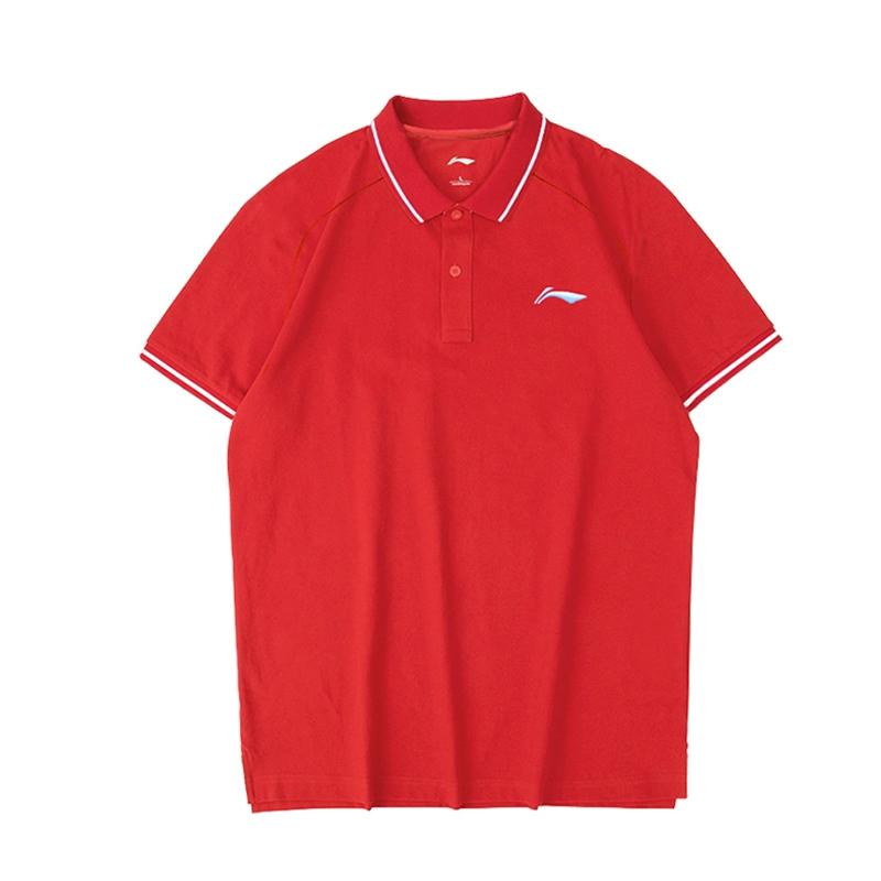 

Li-Ning Solid Color Breathable Quick-Dry Sports Straight-Cut Polo Shirt Unisex tops Red APLT121-3 S