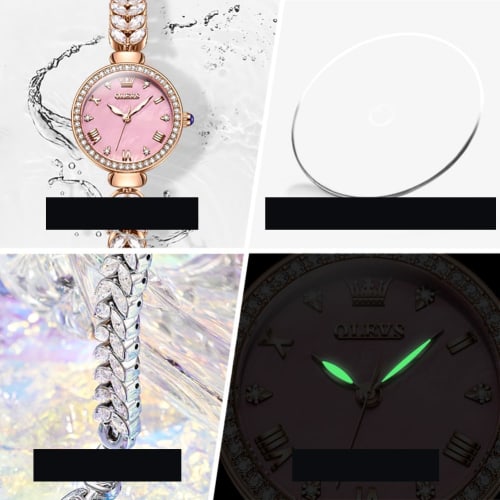OLEVS Women's Watch, Beautiful Design, Beautiful, Simple, Popular, Easy to See, Cute, Waterproof, Luminous, Japanese Movement, Diamond, Pink