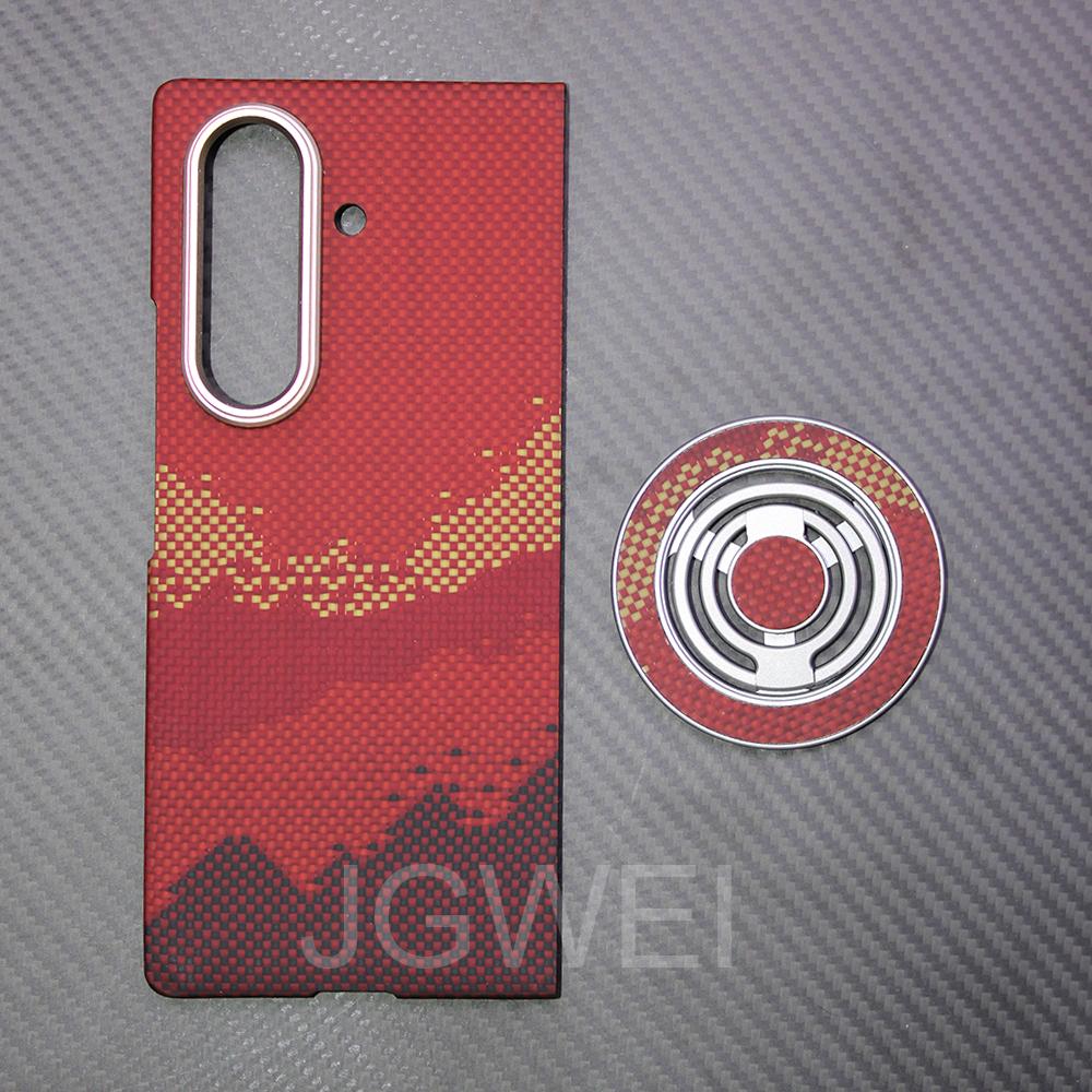 For Samsung Galaxy Z Fold 7 Carbon Case 600d Kevlar Aramid Fiber Fabric Ultra Thin Hard Cover Magnetic balckSlimlightred Premium