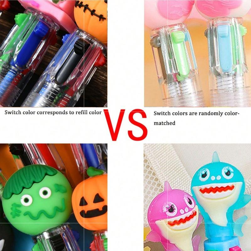 20Pcs- Halloween Mini Multicolor Pens In One 4-In-1 Cute Halloween Ballpoint Pen, Pumpkin Witch Spooky Witch Skeleton Pen Suitable For Halloween