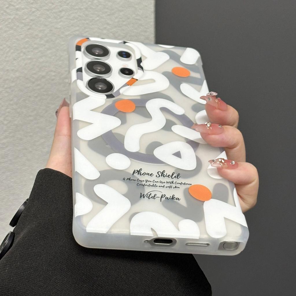 Ins StyleTrendy Graffiti Matte TPU PC Case for Samsung Galaxy S26 Ultra S25 S24 Ultra for MagSafe Wireless Charging Clear Cover