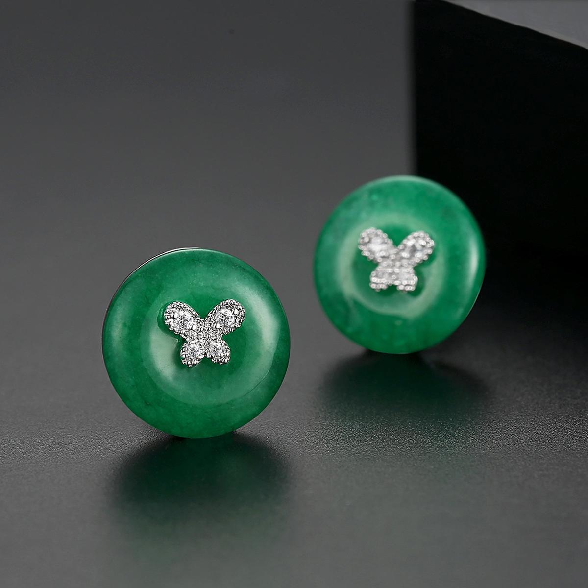 Большие круглые серьги-гвоздики WWJ высшего качества с зеленым фианитом для женщин — фото 4
