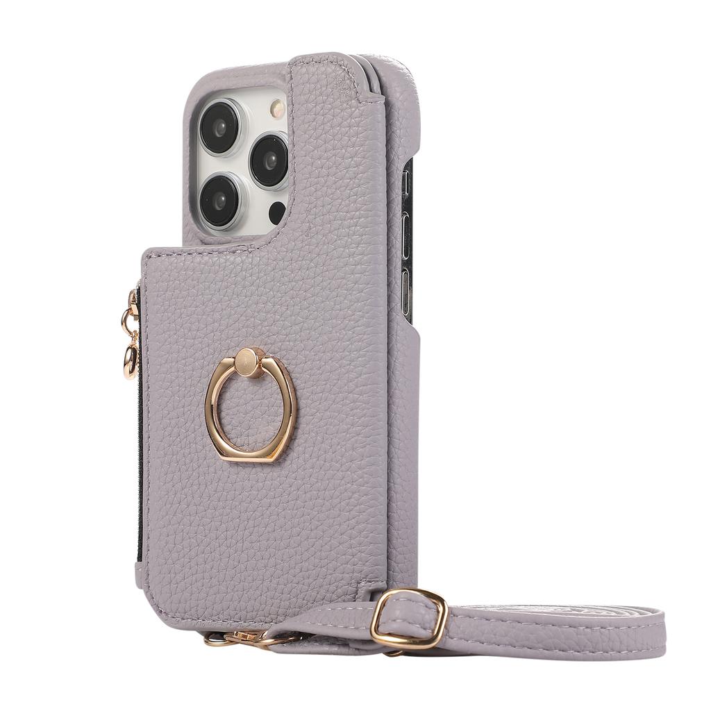 Ring Holder Crossbody Zipper Cards Solt Wallet Leather Case For iPhone 15 Pro Max 14 Plus 13 12 11 SE 2022 Makeup Mirror Cover
