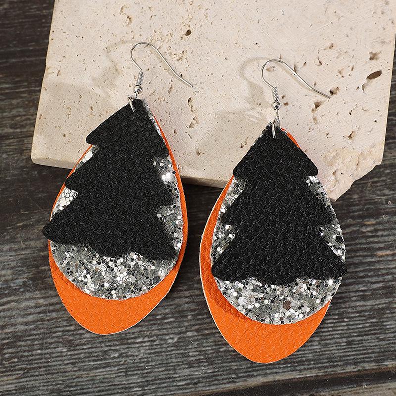 Teardrop Multicolor Leather Christmas Tree Earrings - Retro Style