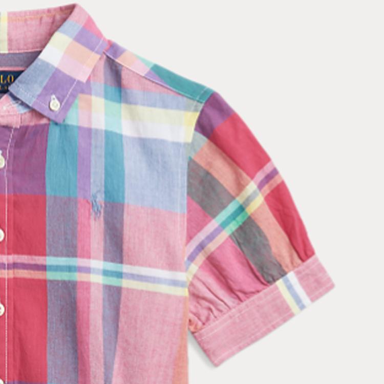 Polo Ralph Lauren Dress Ss24 Plaid Collar Single-Breasted Tie Short Sleeve Kids Dress Red CWPODRSG3D20772-600