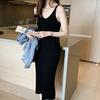 V Neck Sleeveless Elegant Knitted Slip Dress for Women Fashion Sexy Bodycon Casual Long Dresses Solid Color Autumn Spring Bottoming Clothes