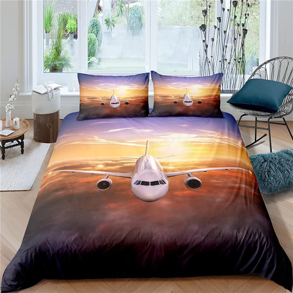 Flygplan Påslakanset Himmel Moln Polyester Täcke Överdrag För Barn Tonåringar Vuxna Sängkläder Set King Queen Storlek Med Örngott