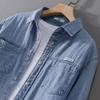 Męska koszula dżinsowa w stylu retro, niebieska, wiosenna, streetwearowa, z długim rękawem, dżinsowe topy, bawełniana, z kieszeniami, zapinana na guziki, odzież męska, młodzieżowe popularne topy casualowe