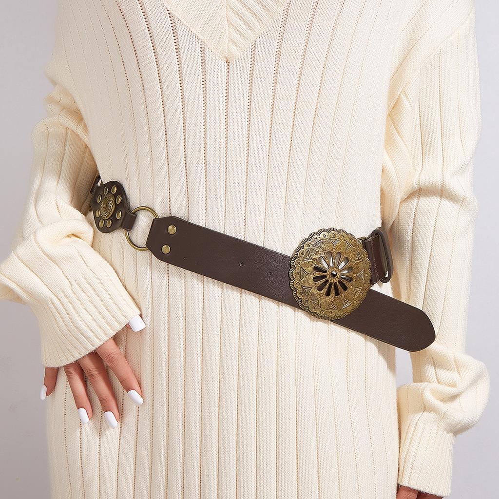 And Belt Versatile Slimming Vintage Rivet Waist Belt  Bronze Buckle Belt