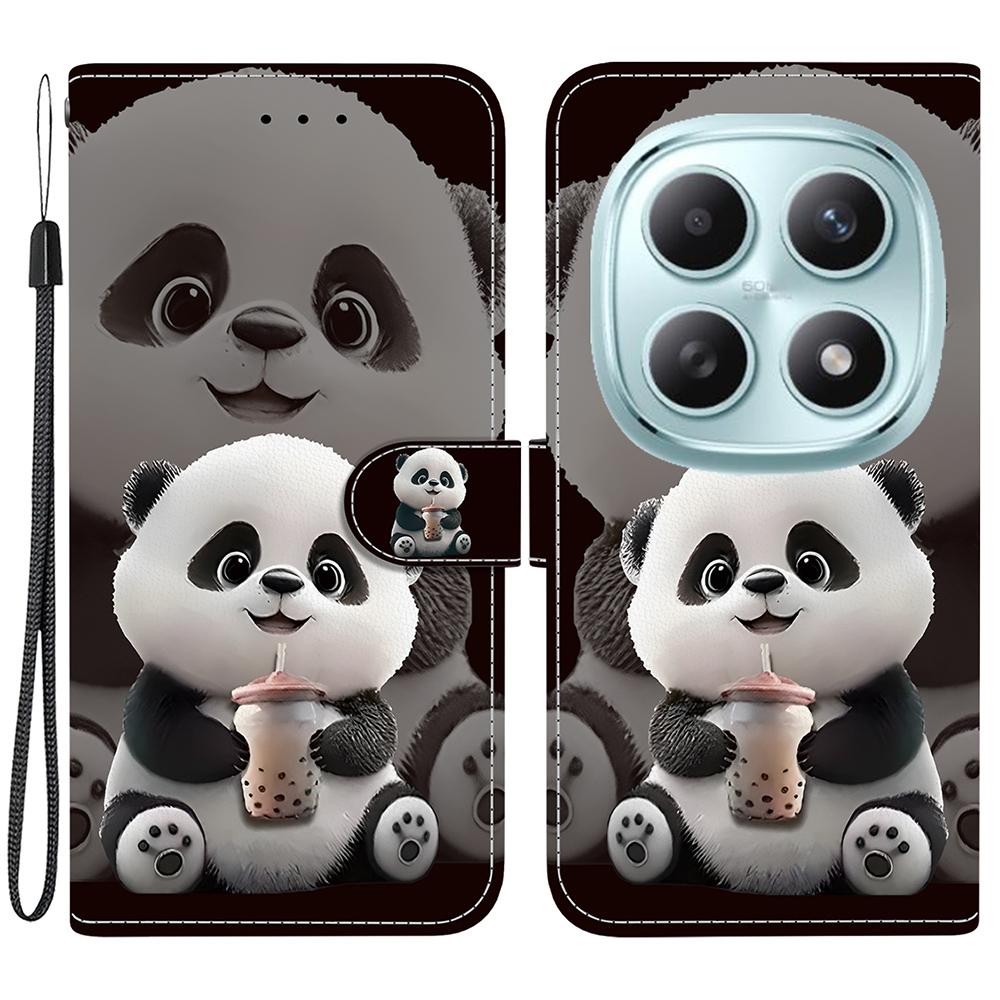 Pro Xiaomi Poco M8 5G/Redmi Note 15 5G (Globální) Kožené pouzdro Stojan Peněženka Vzorový potisk Kryt na telefon s poutkem na zápěstí