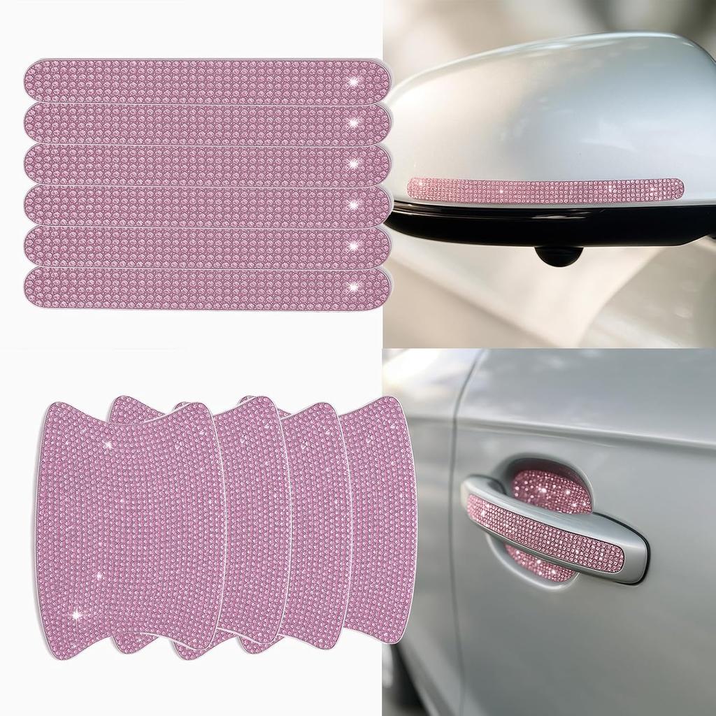 10PCS Bling Car Door Handle Protectors, 4 Door Bowl Stickers + 6 Handle Strips, Crystal Rhinestone Anti-Scratch Car Accessories, Sparkling Auto Decor