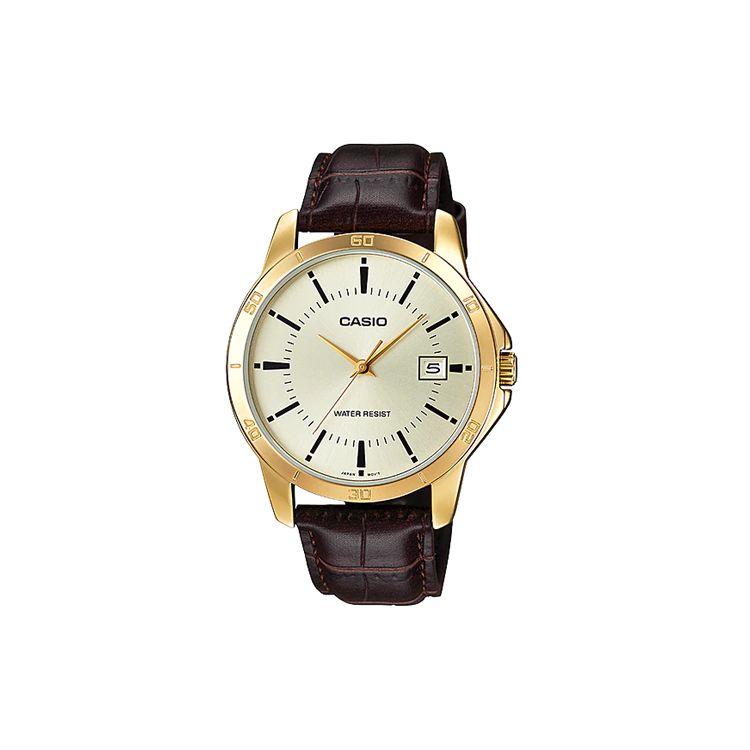 Casio Standard Series Dress Fashion Business Casual Versatile Simple Classic Gold Dial Waterproof Quartz Movement Genuine Leather Strap MTP-V004GL-9A