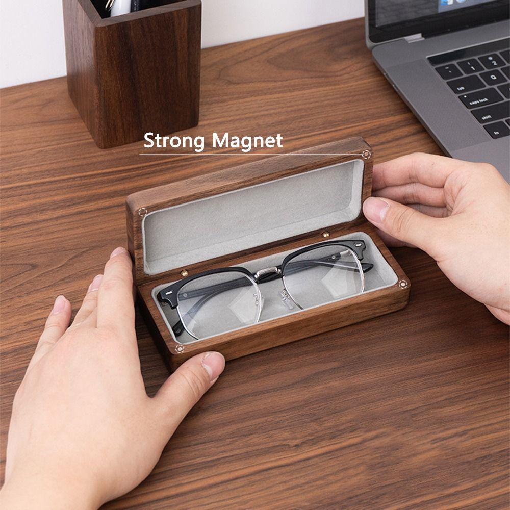 Large Capacity Wood Glasses Case Magnetic Buckle Walnut Wood Storage Box Eyewear Organizer