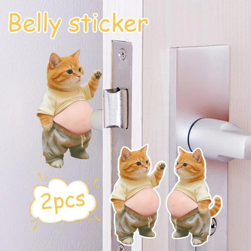 1Pair Cute 3D Animal Butt Stickers Cartoon Cat Anti Collision Sticker Soft Silicone Decal For Car Door Fridge Home Decoration