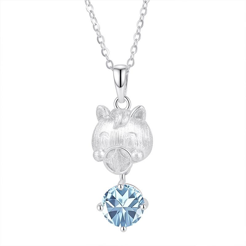 S925 Sterling Silver Horse Pendant Necklace Natural Crystal/Garnet Brushed Process Jewelry for Women