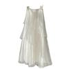 French Style White Mesh Midi Skirt With Abstract Pattern For Elegant Spring Wear