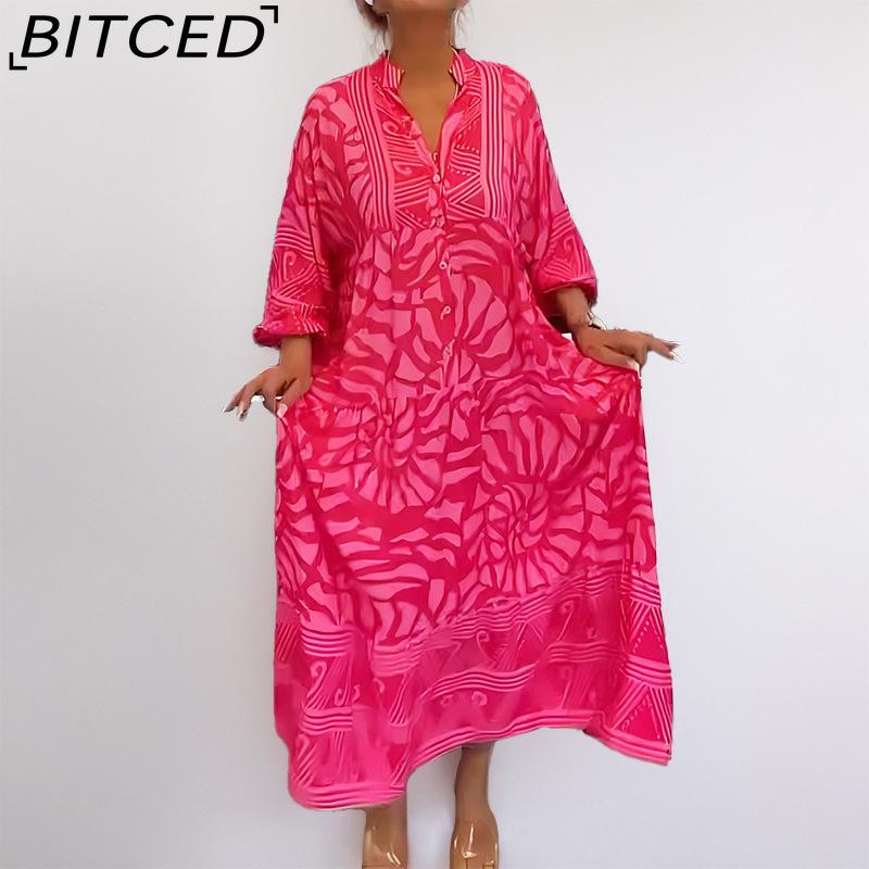 BITCED Spring Women's Wear: Elegant Commuter Fashion - Printed Loose-Fit Plus Size Dress