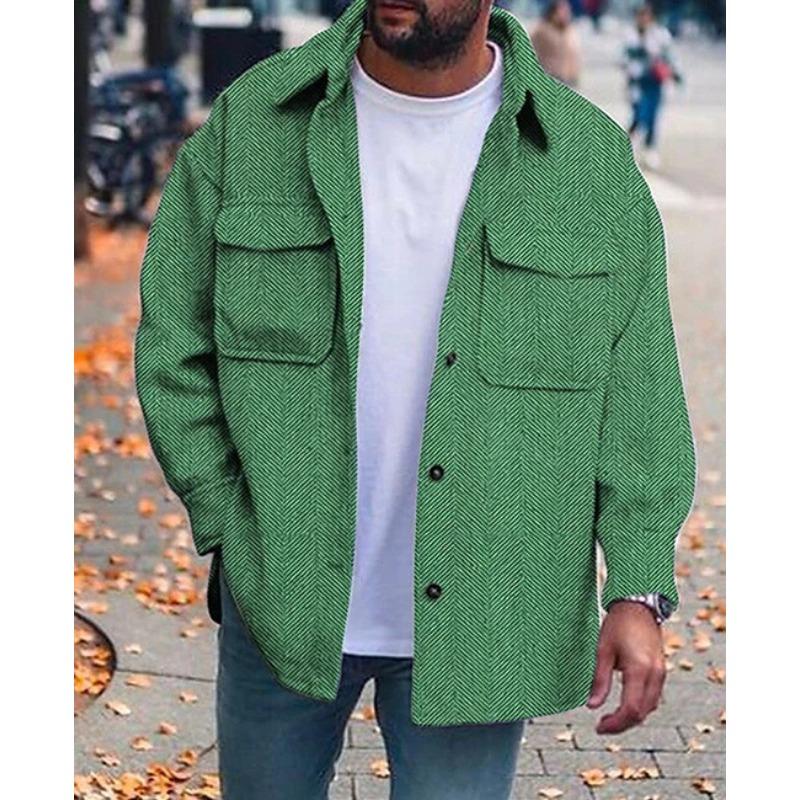 Men Fashion Turn Down Collar Long Sleeve Casual Workwear Windproof Jacket