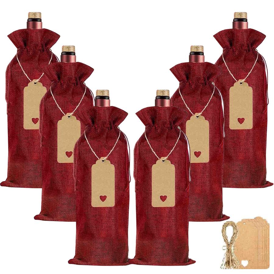 

12Pcs Burlap Wine Bags Wine Gift Bags for Christmas Wedding Birthday Drawstrings Wine Bottle Storage Bags with Tags & Ropes Kits 16x36cm