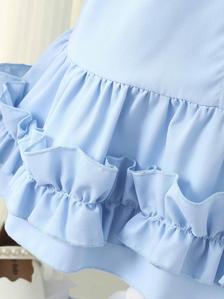 Girls' Short Sleeve Shirt Dress, Ruffle Hem Casual Summer Dress for Kids 1-8Y