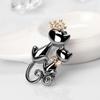 Fashion Jewelry Shiny Rhinestone Cute Double Cats Kitten Crown Brooch Pin Gift