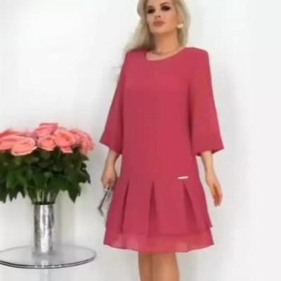 Damenkleid Rundhals Langarm Frühling und Sommer Freizeitkleid