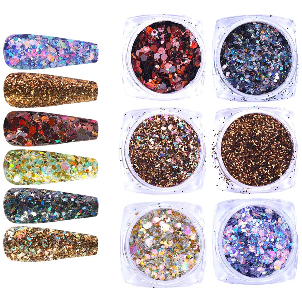 6 Color Nails Powder for Women Nails Glitter Dust Fine Shine Pigment Nails Art Powder for Nails Art Decorations