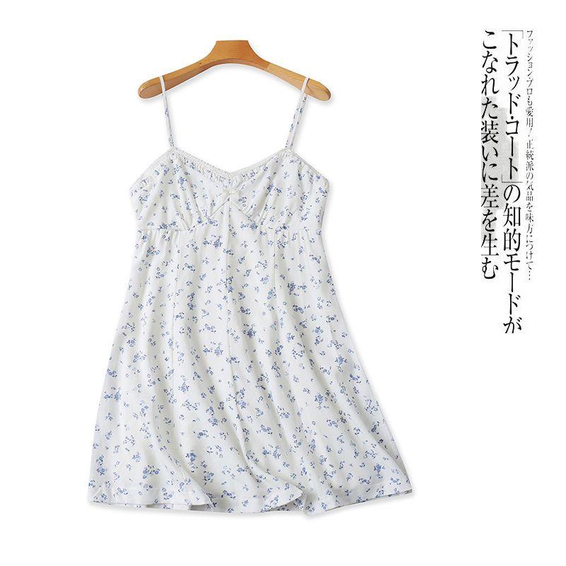 

Хлопковый сарафан с принтом Amoi Внешняя торговля Женская одежда Бретели Регулируемое кружево Пуловер Приталенное платье 31396 White background flower B- 9-5-2 M