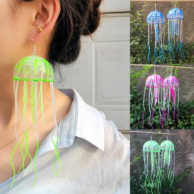Women Silicone Earrings Creative UV Glow Ocean Animal Drop Earring Funny Jellyfish Long Tassel Mermaid Jewelry Gift
