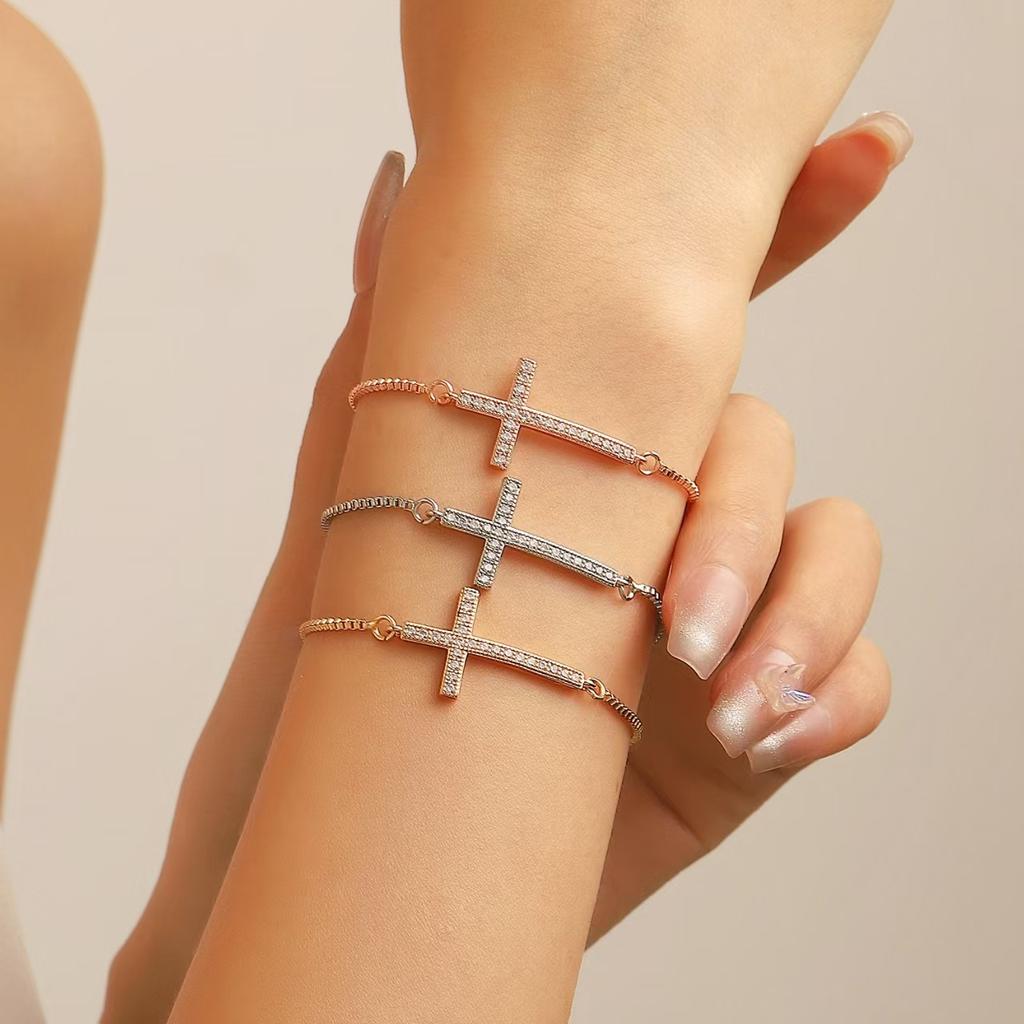 High quality fashion diamond cross bracelet female personality temperament full diamond pull-out bracelet Internet celebrity bracelet wholesale