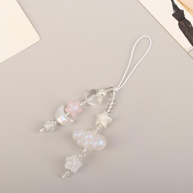 

Прозрачный бисер, белая звезда, луна, облако, милый телефон, брелок, брелок, сумка для мобильного телефона, подвеска для камеры и наушников