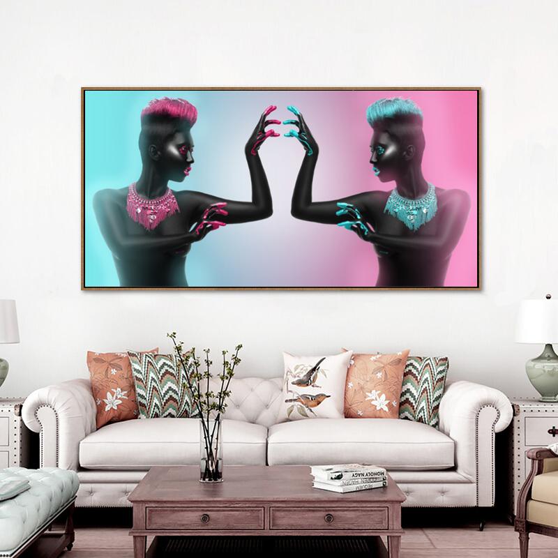 Two Black African Nude Women Oil Painting On Canvas Posters and Prints Scandinavian Wall Art Picture for Living Room Home Decor